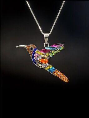 950 Sterling Silver & Crystal Necklace Pendant 18” Sterling Box Chain Necklace